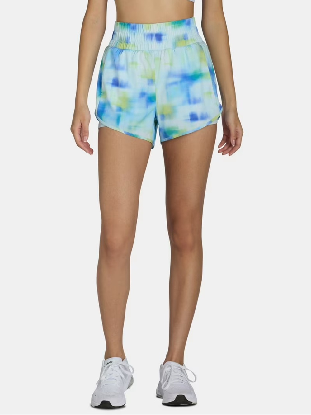 Avia Blue Tie-Dye Athletic Shorts with Green and White Accents